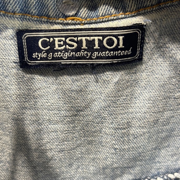 C'Esttoi Denim Vest Distressed Medium Wash Button Up - Picture 5 of 10